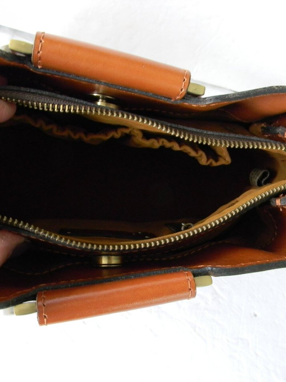 PATRICIA NASH TAN BROWN EMPOLI MEDIUM SMOOTH LEATHER SATCHEL/CROSSBODY RING - Picture 9 of 11